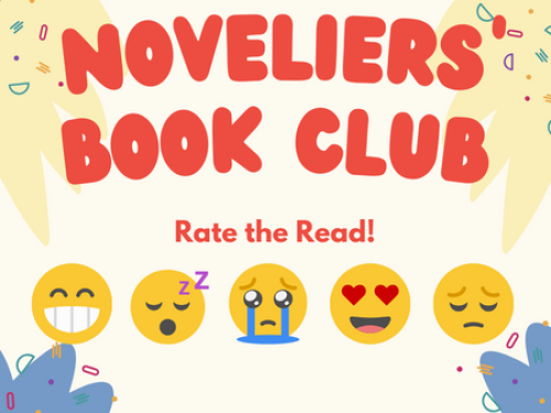 The words Noveliers Book Club and emojis at the bottom depicting a variety of emotions