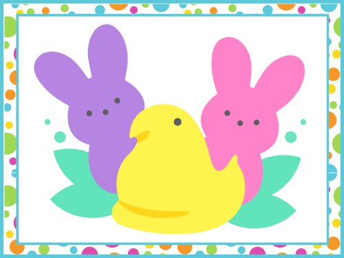 Purple & Pink Bunny Peep & Yellow Chick Peep on a white background