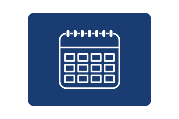 White calendar icon on dark blue background