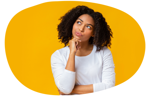 Girl thinking about something over yellow background