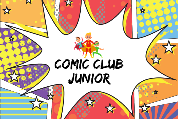 graphic background with words comic club junior