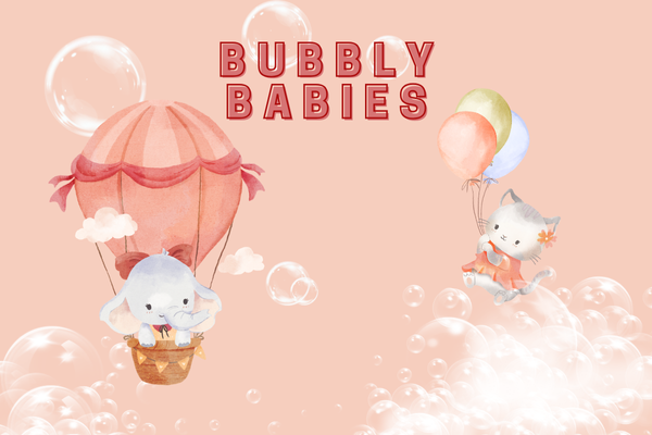 baby animals in hot air balloons with bubbles