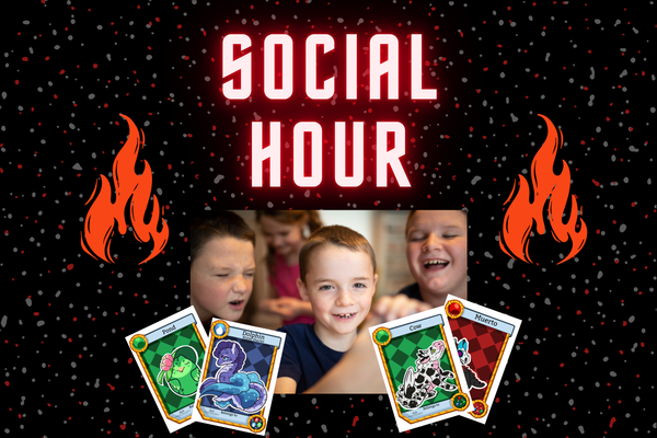 Social Hour with kids playing with reading dragons cards.