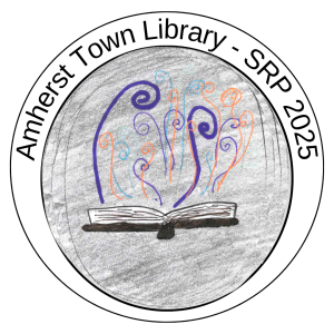 open book with swirls of orange and purple on a grey background