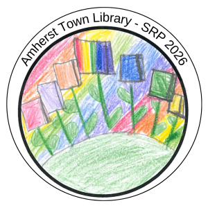 Row of books growing with a rainbow background.