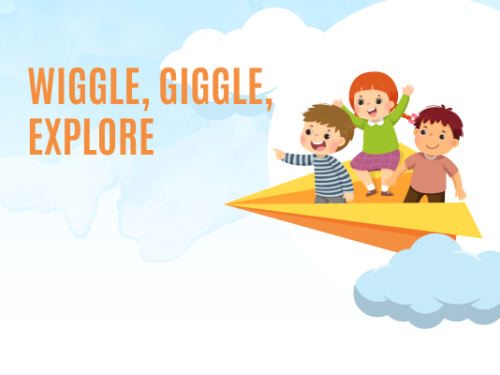 Wiggle, Giggle, Explore kids flying on a paper airplane