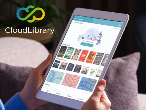 Person holding tablet using cloudLibrary app